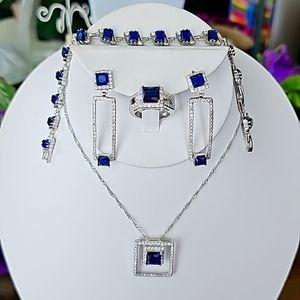 (NWT) 925 Rectangle Blue Topaz Set